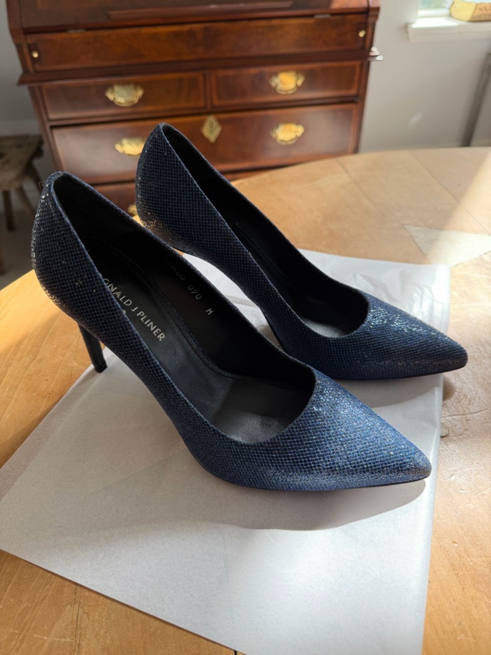 Donald J. Pliner Phillo Sparkling Navy Pointed Toe Pumps